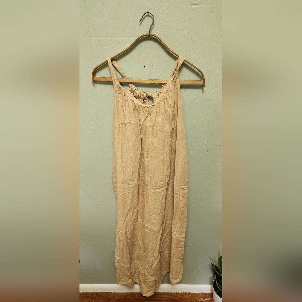 Old Navy Tan Gathered Neckline Dress